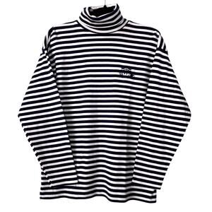 Vintage‎ CHARTER CLUB Turtleneck Women's M Striped Nautical Preppy Crest Coastal